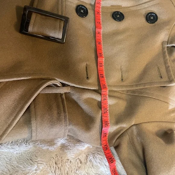Wool Blend Tan Double-Breasted Coat - Picture 7 of 16